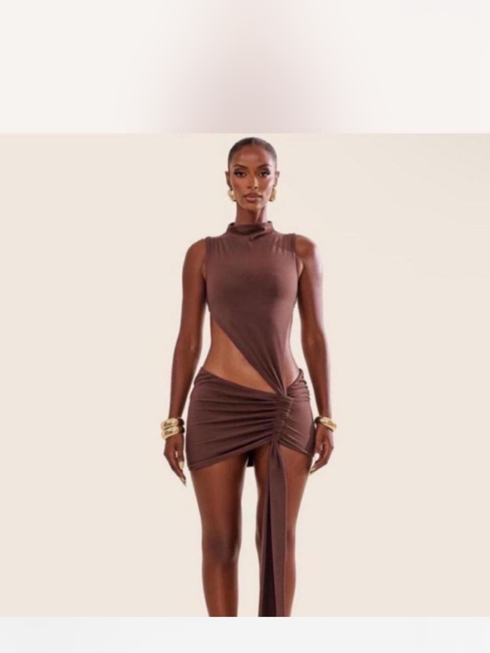 MarsTheLabel Brown Cutout Ruched Mini Dress